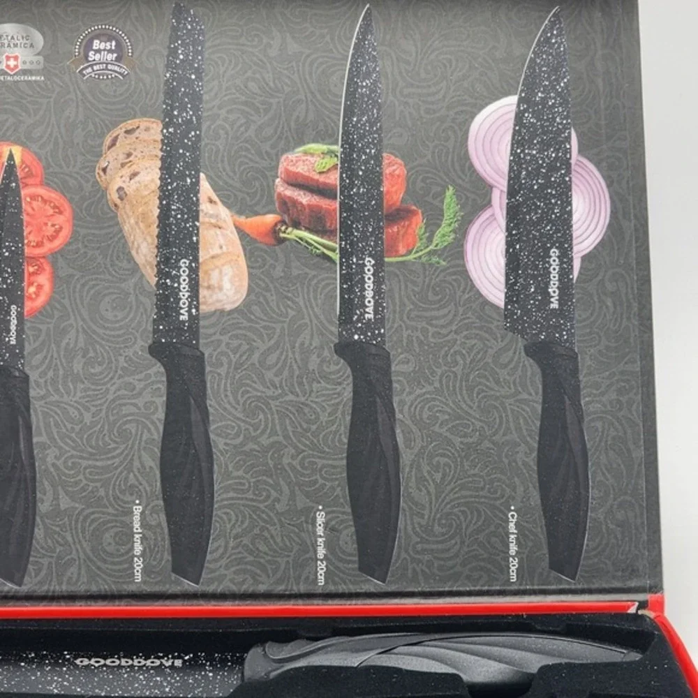 Gooddove SG-9200 Kitchen Knife Set Black 6 Piece Antibacterial‎ Swiss Gold New
